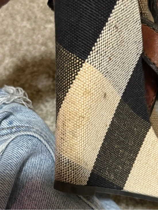 Burberry Tan, Brown and Black Canvas Slingback Wedges - Picture 7 of 7